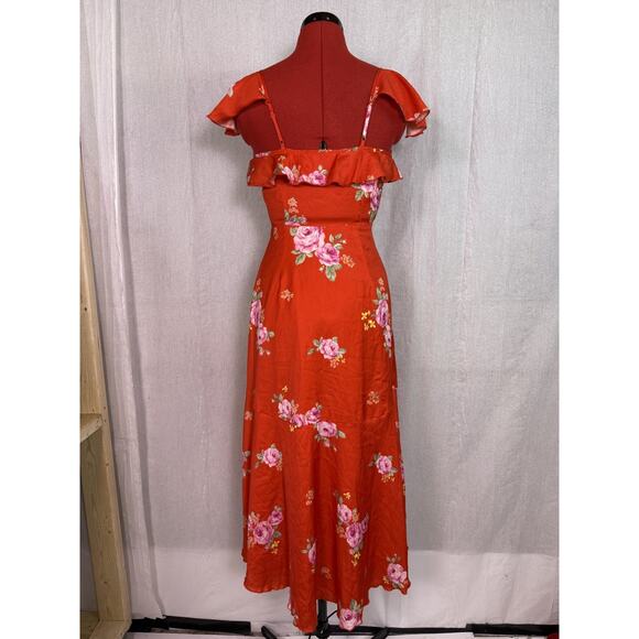 Altar'd State Women's Red Floral Satin Maxi Dress XS V-Neck High Low *read E108 - Picture 6 of 14